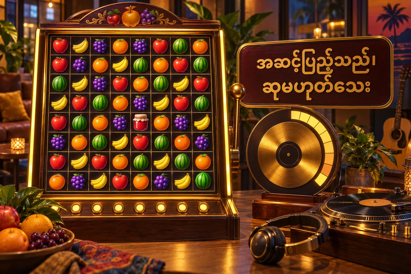 သစ်သီးစလော့၊ သီးခြားရွှေရောင်ပြား meter နှင့် ယိုပုလင်းကို ပြထားပုံ